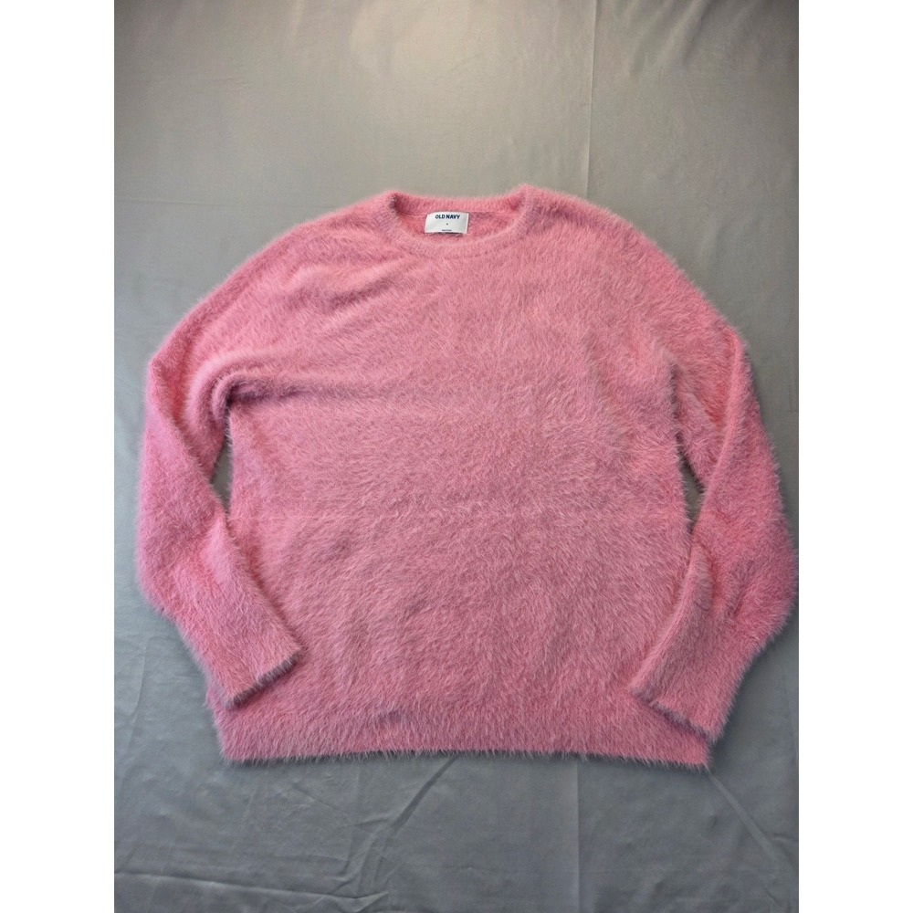 Old Navy Pink Fuzzy Eyelash Knit Sweater Crew Neck Long Sleeve Medium